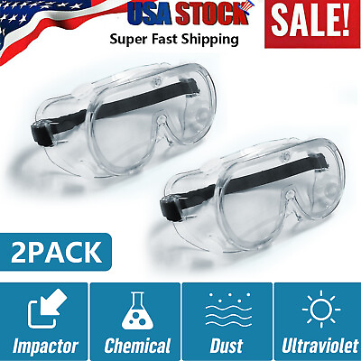#ad 2Pack Adults Transparent Goggles Lab Work Eye Protective Eyewear Clear Glasses