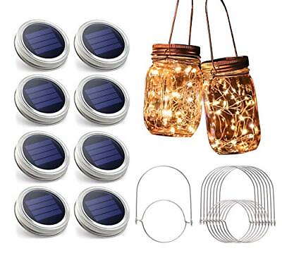 #ad Solar Mason Jar Lights 8 Pack 30 Led Fairy Solar Jar Lid Lights with 8 Hand...
