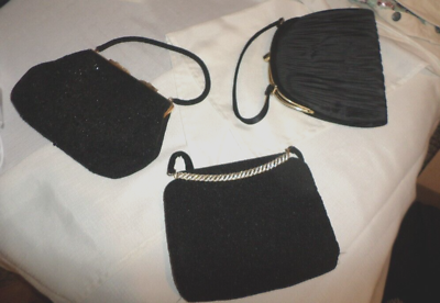 #ad Vintage Beaded amp; Silk Black Evening Bags Lot of 3