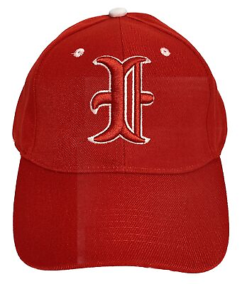 #ad Initial Ball Cap Letter ‘I’ Old English Style Red Embroidered Adjustable Hat
