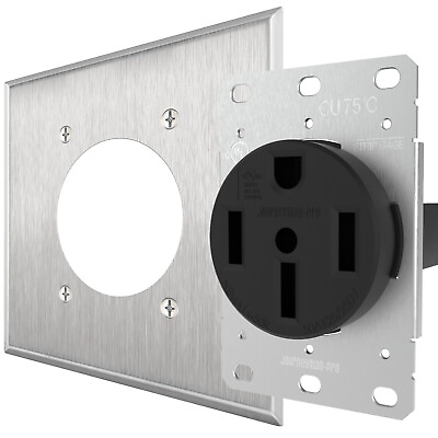 #ad BLACK 50A EV Charging Replacement Wall Outlet UL Cert 1450 2Gang Stainless Cover