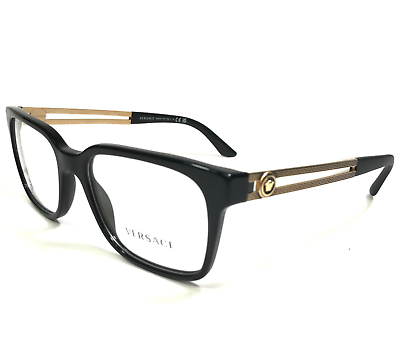 #ad Versace Eyeglasses Frames MOD.3218 GB1 Black Gold Medusa Logos Square 53 17 140