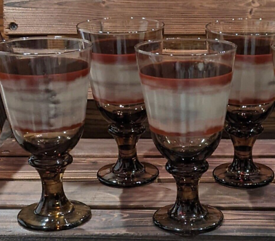 #ad LIBBEY Nova Brown Water Goblets Wine Glasses Smokey Brown Vintage Set of 4