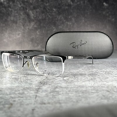 #ad Ray Ban Eyeglasses RB 8413 2503 Carbon Fiber Black Half Rim Frame 52 18 145