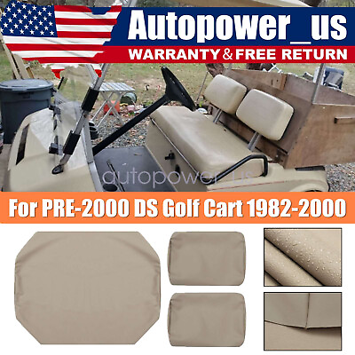 #ad 3x Leather Golf Cart Seat Skin Covers Beige For PRE 2000 DS 1982 2000
