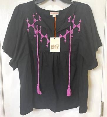 #ad Knox Rose shirt size medium black purple boho peasant flowey new with tags