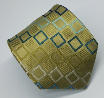 #ad Michael Kors Silk Tie Lime Green Squares Geometric Men Necktie