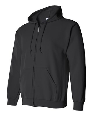 #ad Gildan BLACK Zip Hoodie Heavy Blend Full Zip Hooded Sweatshirt Jumper Size S 5XL