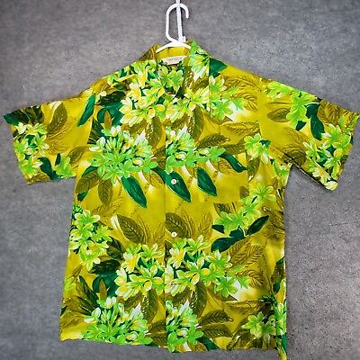 #ad Vintage Island Fashion Shirt Mens Medium Green Short Sleeve Hawaiian