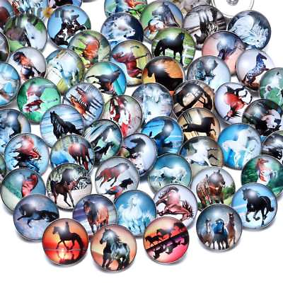 #ad 50pcs lot 18mm Snap Button Horses Theme Glass Charms For 20mm Snap Jewelry HM066
