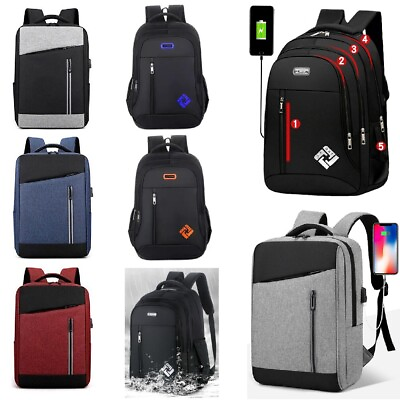 #ad Men#x27;s Waterproof Laptop Bag Backpack Travel Rucksack School w USB Charging Port $14.90