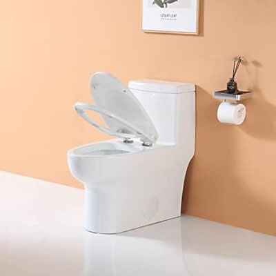 #ad One Piece Elongated Toilet Side Flush Round Toilet 1.28GPF with Soft Close Seat