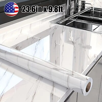 #ad Marble Wallpaper Self Adhesive Peel Stick Contact Paper White Rolls PVC Kitchen