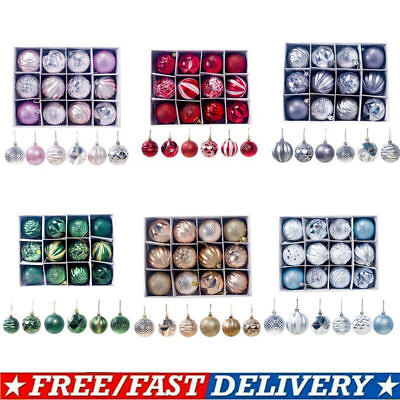 #ad 12Pcs Christmas Balls Ornaments Glitter Shatterproof Xmas Tree Hanging Decor