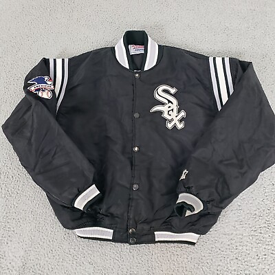 #ad VINTAGE Chicago White Sox Jacket Mens Extra Large Black Starter Diamond Satin XL $160.00
