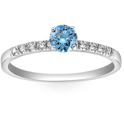 #ad VS 1 2Ct Round Cut Blue Diamond Engagement Ring in White Gold