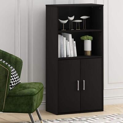 #ad Furinno Storage Cabinet W 2 Shelf Adjustable 2 Door Wood Pasir Black Oak