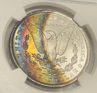 #ad 1896 Morgan Silver Dollar NGC MS62* Star Rainbow Toning