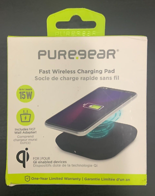 #ad PureGear 15W Squared Fast Wireless Charger w Wall Adapter Black Qi Devices New