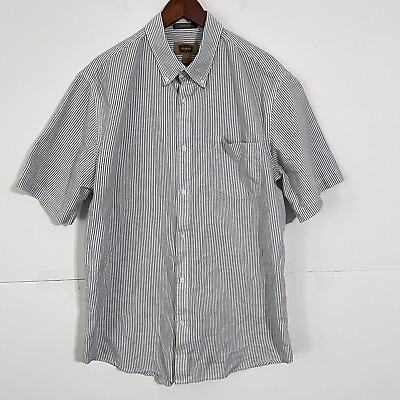 #ad The Foundry Mens Shirt Size Lt Grey Striped Easy Care Short Sleeve Button Up