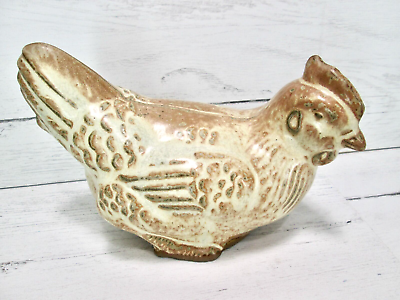 #ad Vintage Chicken Hen Ceramic Bird Figurine Japan Brown Beige Farmhouse Decor