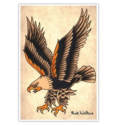#ad Diving Eagle by Rick Walters Tattoo Artist Black Market Art Print Unframed Frame