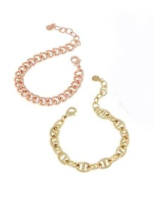 #ad RJ Graziano LUXURY LINK 2 Piece Bracelet set Goldtone Rosegoldtone