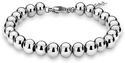 #ad Sterling Silver 4MM 10M Italian Bead Ball Chain Bracelet Handmade Bead Italian
