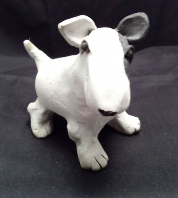 #ad Hand Created Clay Bull Terrier Figurine Signed By Artist
