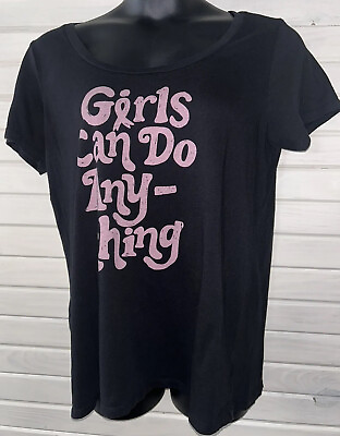 #ad Torrid Sz PLUS 2X Girls Can Do Anything Tee Black Breast Cancer 100% Cotton EUC