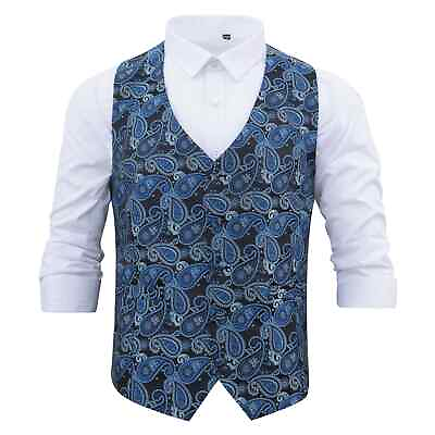 #ad Blue amp; Black Mens Waistcoat Paisley Bohemian Formal Wedding Tuxedo Vest by DQT