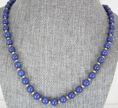 #ad Vintage Blue Stone 24quot; Necklace Gold Tone Spacer Beads $50.00