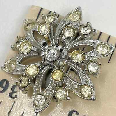#ad Vintage Flower Brooch Metallic Rhinestone Snowflake Pin Costume Jewelry 1 1 4quot;