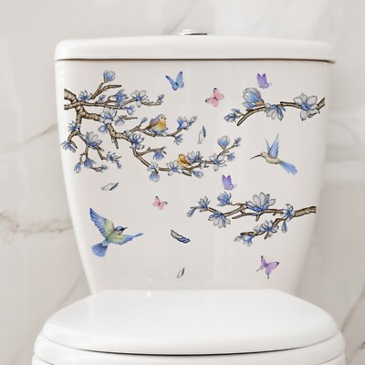 #ad Bird Flower Toilet Seat Lid Stickers Butterfly Floral Decals PVC Bathroom