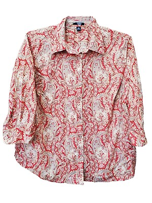 #ad Chaps 100% Cotton Paisley 3 4 Sleeve Button Up Shirt Size 2X Lightweight