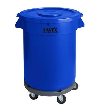 #ad Commercial 32 Gallon BLUE Round Plastic Trash Can Complete with Lid and Dolly