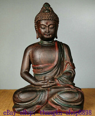 #ad 9.8quot; Old Agarwood Wood Shakyamuni Sakyamuni Amitabha Tathagata Buddha Statue
