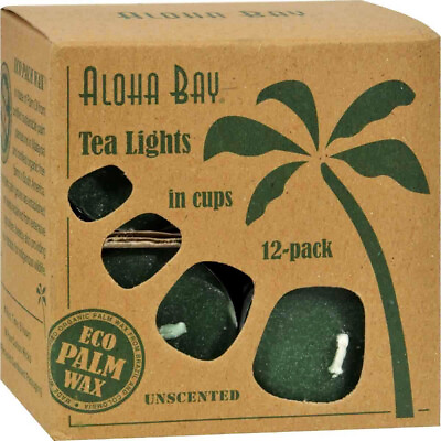 #ad Aloha Bay Organic Eco Palm Wax Tea Lights Unscented Green 12 Packs