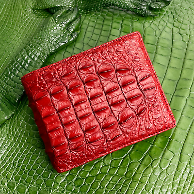 #ad Men Red Wallet Real Crocodile Bifold Wallet Alligator Wallet Money Card Holder