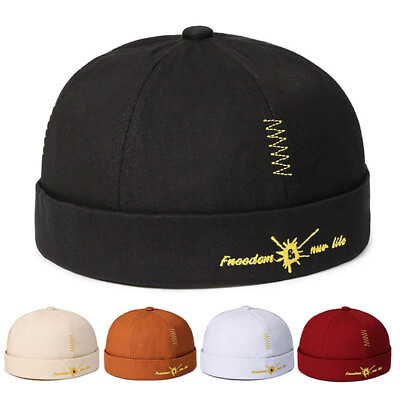 #ad Unisex Soft Top Brimless Hat Skullies Cap Solid Color Hip Hop Vintage Street Hat