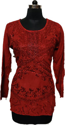 #ad Red Blouse Gypsy Indian Bohemian Hippie Embroidered Blouse Beach Tops Tshirt