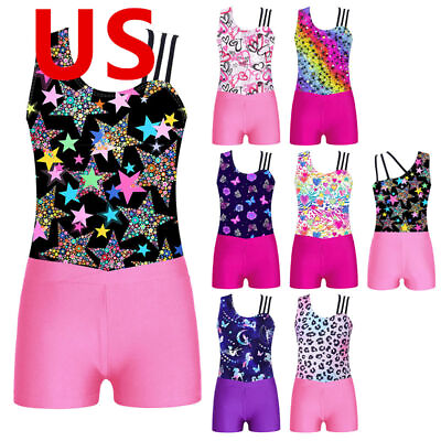#ad US Kids Girls Jumpsuit Gymnastics Leotards with Shorts Toddler One Piece Unitard