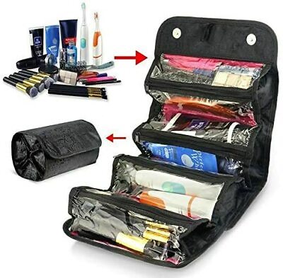 #ad Makeup Cosmetic Bag Travel Case Toiletry Beauty Organizer Holder Magnet Roll up