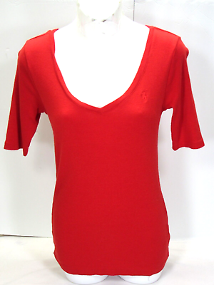 #ad Ralph Lauren Womens T Shirt Half Slvs Pima Blend Logo Red M 30 Bust 25L