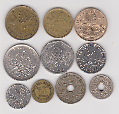 #ad France Set of 10 Coins 1919 79 French