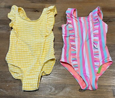 #ad 2 x Girls size 2 One piece BATHERS STRIPE frill amp; yellow gingham check NEW 2622