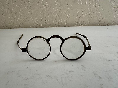 #ad Antique Brass Frame Spectacles Glasses w Round Lenses