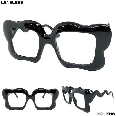 #ad Oversized Exaggerated Funky Retro Black Lensless Eye Glasses Frame Only NO Lens