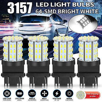 #ad 4X 3157 64SMD LED Reverse Tail Brake Stop Turn Signal DRL Light Bulb 6000K White