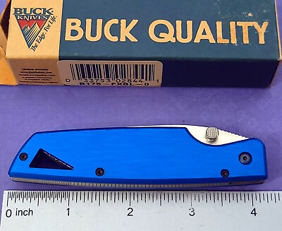 #ad BUCK Knife Made In USA 1998 LIGHTNING 170 Liner Lock Brushed Blue Handles